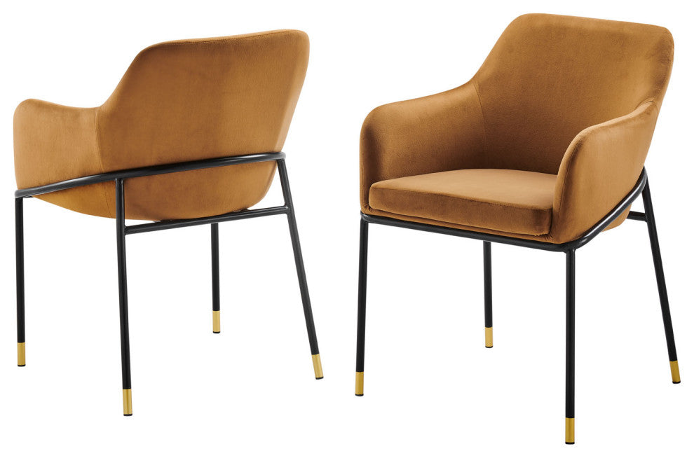 Dining Chair, Set of 2, Black Brown, Velvet, Modern Cafe Bistro Hospitality