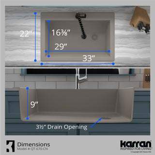 Karran Drop-In Quartz 33" 1-Hole Single Bowl Kitchen Sink, Concrete