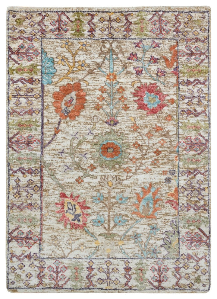 Taupe, Directional Vase Design, Silk/Wool, Hand Knotted Mat Rug, 2'2"x3'1"