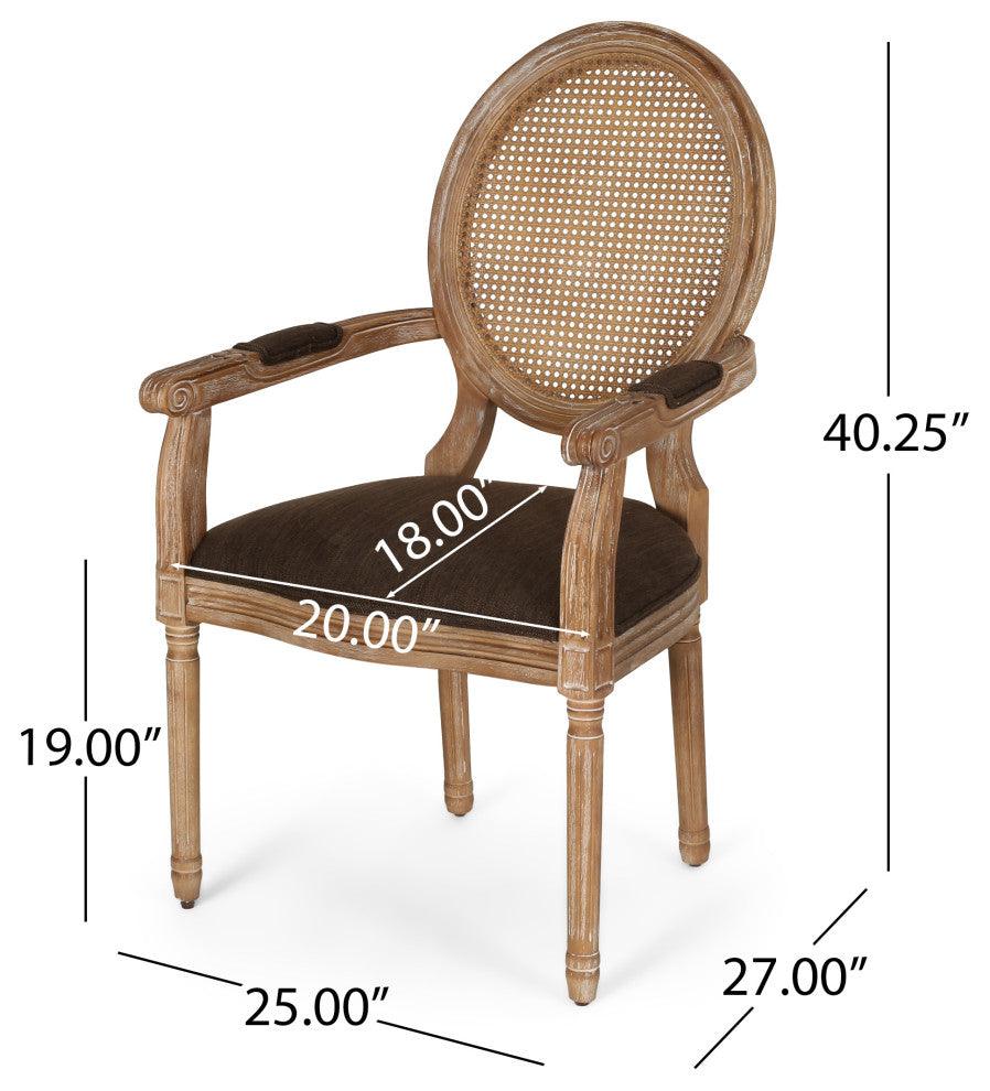 Bryan French Country Upholstered Wood and Cane 5-Piece Circular Dining Set, Natural/Brown