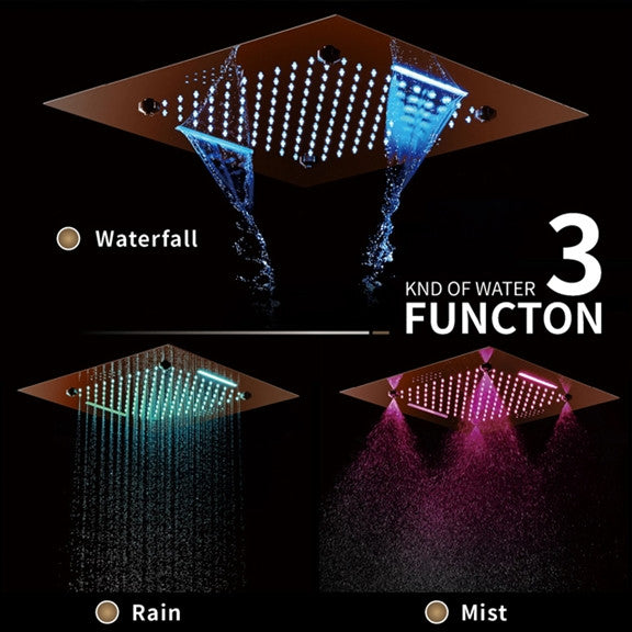 LED Musical Shower System, Hand Shower, Rose Gold B - Remote Control Light