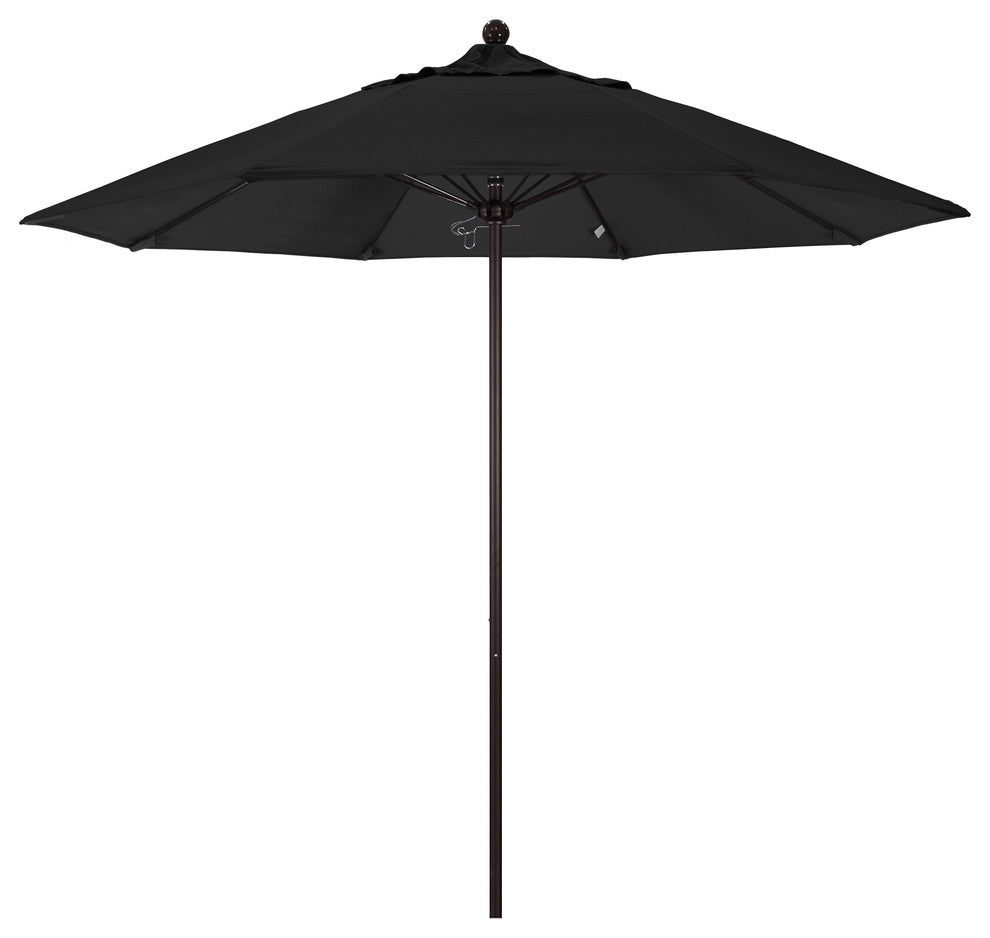 9' Bronze Push Lift Fiberglass Rib Aluminum Umbrella, Pacifica, Black