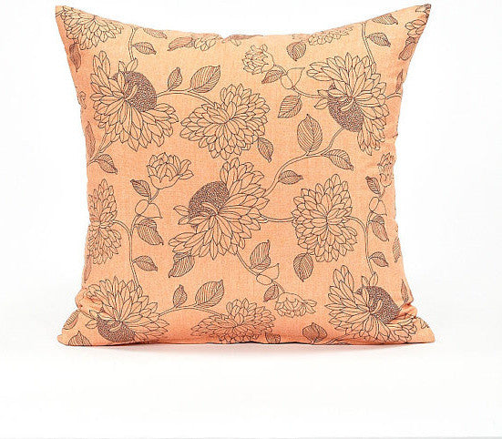 Peach Orange And Black Flower Pattern Throw Pillow Cover, 18"x18"
