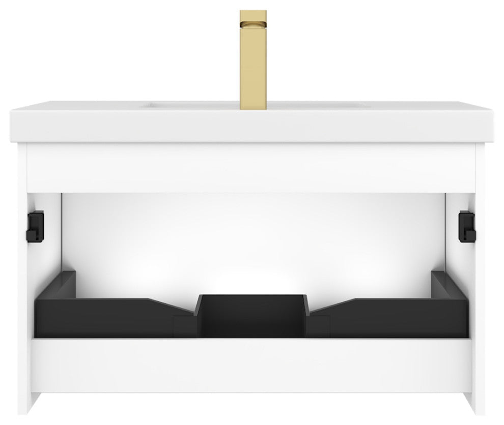 Floating Bathroom Vanity with Sink, Wall Mounted Vanity, White, 30" W/ Sink