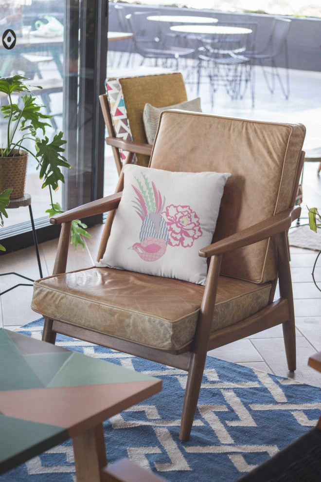 16 Pink White Peacock Suede Throw Pillow
