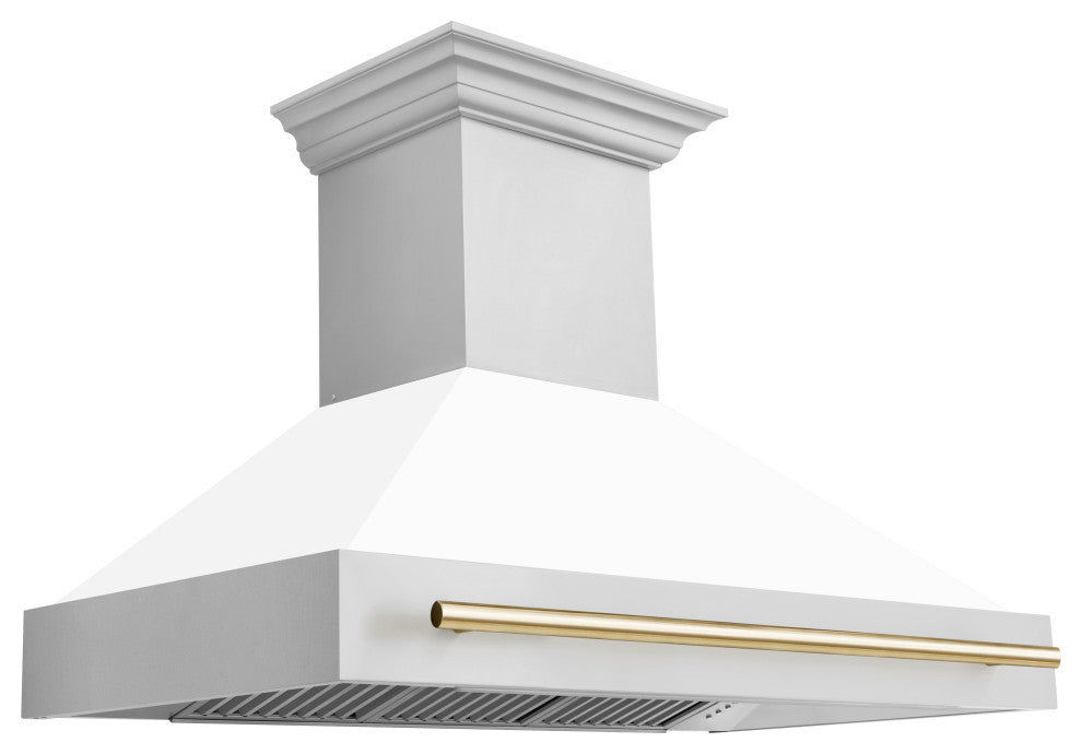 ZLINE 48" Wall Mount Hood, Stainless With White Matte Shell, 8654STZ-WM48-G