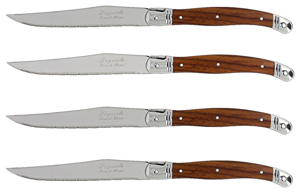 French Home Set of 4 Laguiole Steak Knives, Wood Grain