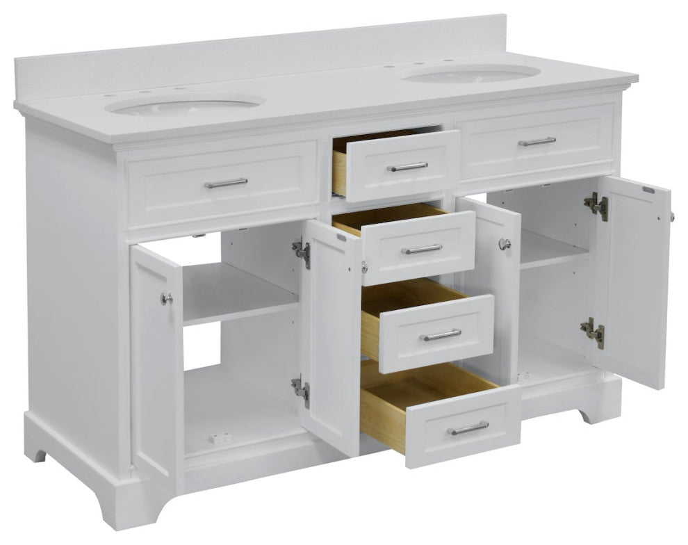 Aria 60" Bathroom Vanity, White, Quartz, Double Vanity