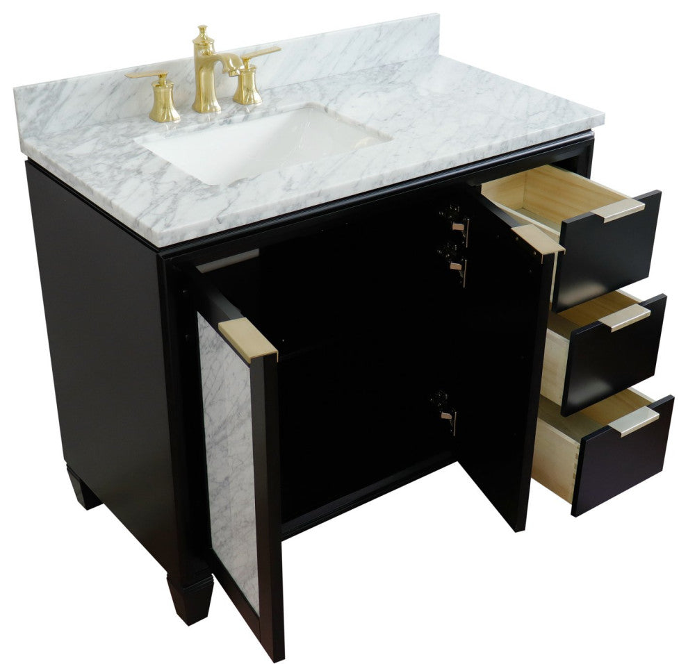 43" Single Vanity, Black Finish With White Carrara