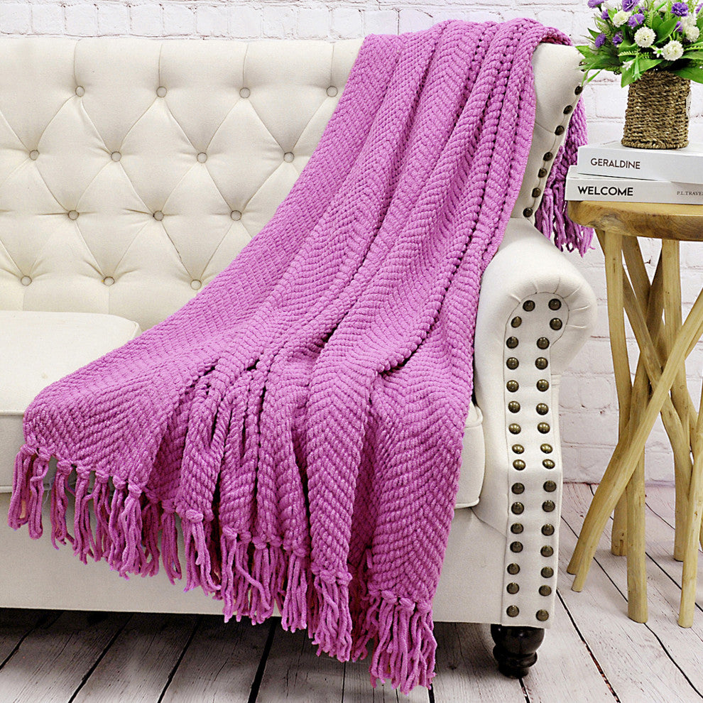 Tweed Knitted Throw Blanket, Violet, 50"x60"