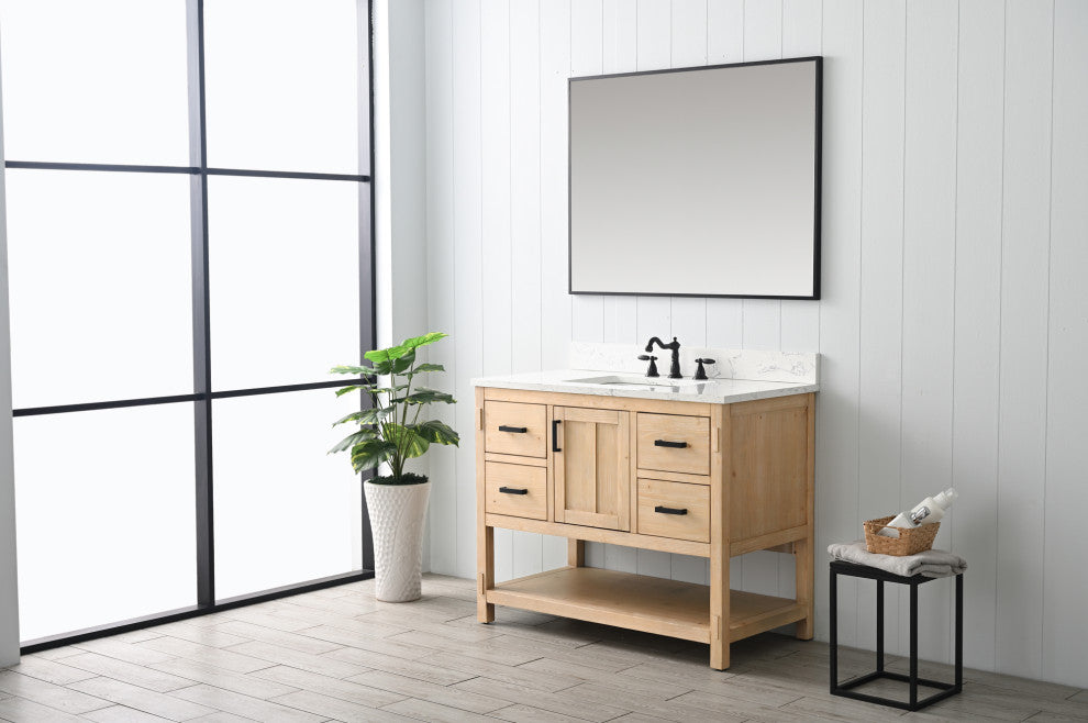 Harvey Farmhouse Bathroom Sink Vanity - Teak White, 42"