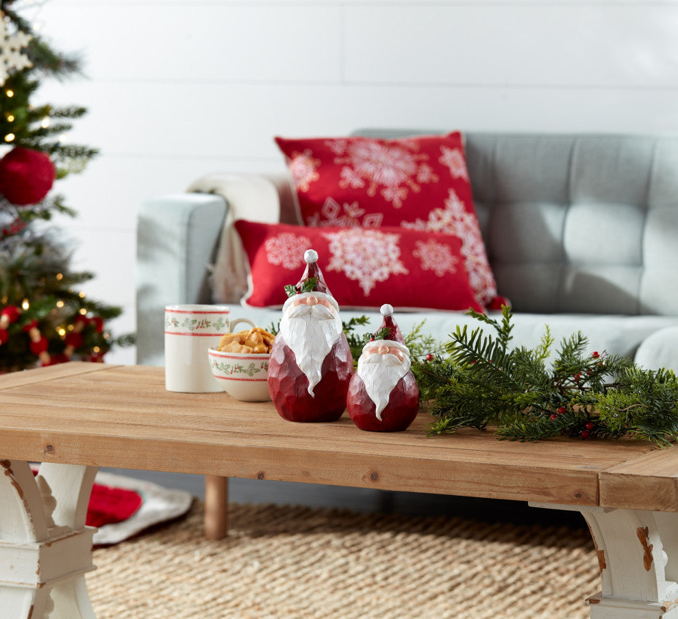 Round Santa Figurine, 2-Piece Set