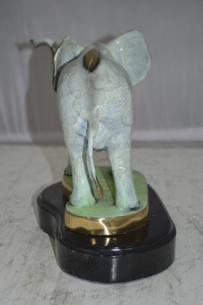 Elephant trunk Up Bronze Statue -  Size: 16"L x 9"W x 10"H.
