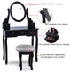 Costway Vanity Table Set Makeup Table Cushioned Stool Mirror 5 Drawers Black