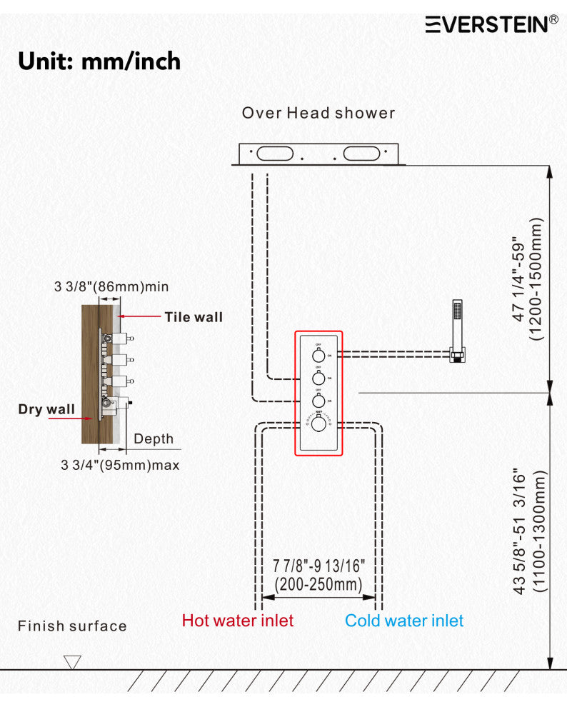 Thermostatic LED Shower System Rainfall Waterfall Shower Head w/ Hand Shower, Brushed Gold, 23 in.x 15 in.