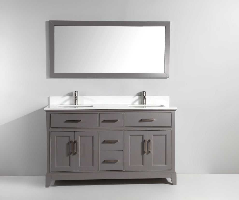 Vanity Art Vanity Set With White Stone Top, 60", Gray, Standard Mirror