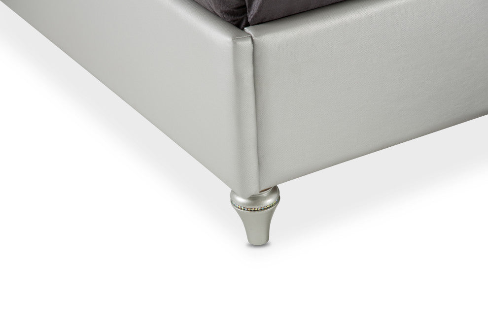 Melrose Plaza Eastern King Velvet Panel Bed, Dove Gray