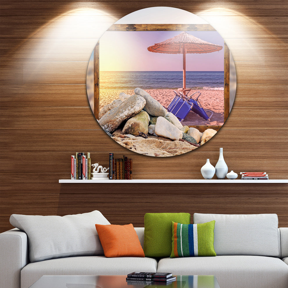 Framed Beach Sunset, Seashore Art Round Wall Art, 11"