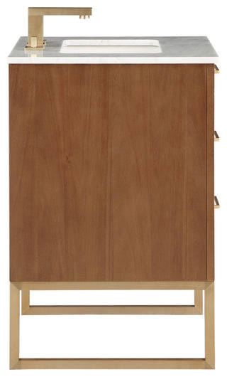Markham 24" Single Bathroom Vanity Set, Walnut/Satin Brass, Marble Countertop
