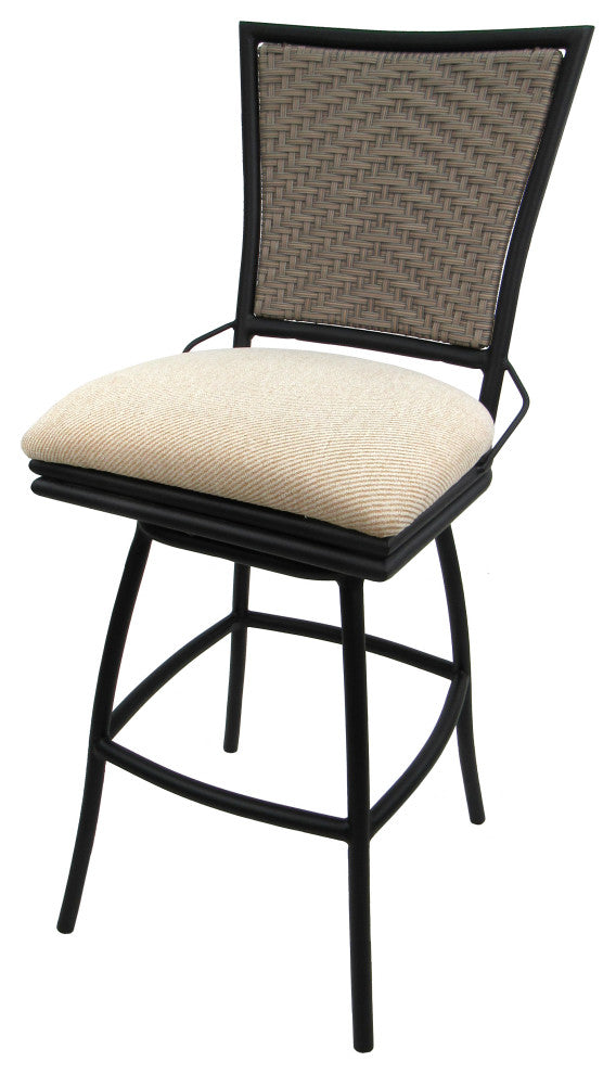 Outdoor Patio Armless Bar Stool 30" Erin Black, Gray Back, Valley Linen