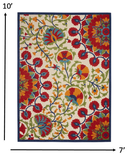 7 x 10' Red and Multicolor Indoor Outdoor Area Rug