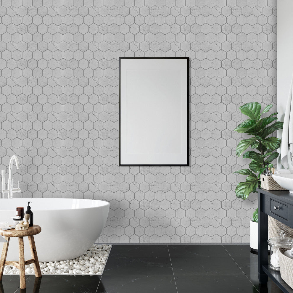 Burgos Aosta White Marble Mosaic Floor and Wall Tile, Box of 11
