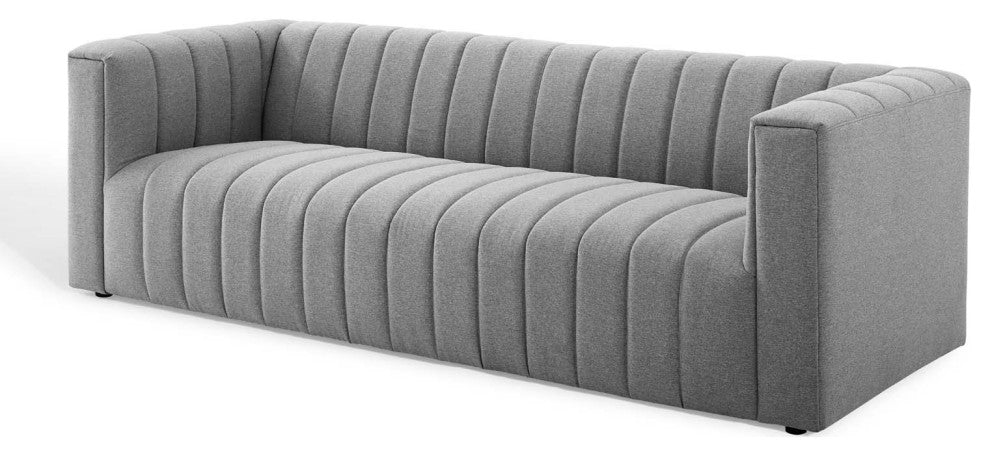 Tufted Sofa, Fabric, Gray, Modern, Living Lounge Hotel Lobby Hospitality