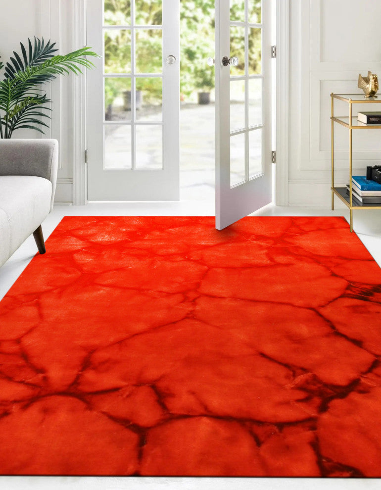 Handmade Wool Red Contemporary Abstract Dip Dyed Rug, 4' X 6'