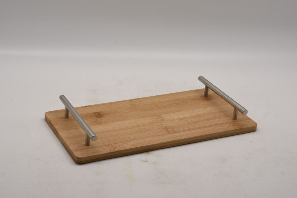 Heim Concept Rectangular Bamboo Tray With Chrome Finish Handle