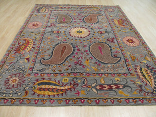 EORC Hand-tufted Wool Blue Transitional Floral Paisley Rug, Rectangular