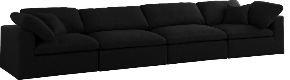Serene Linen Textured Fabric Deluxe Comfort 4-Piece Modular Sofa, Black