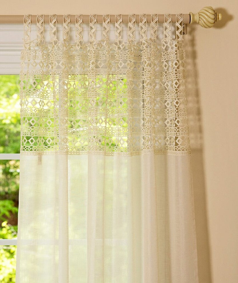 Juliette Crochet Tab Top Sheer Window Panel, Ivory, 52''x108''