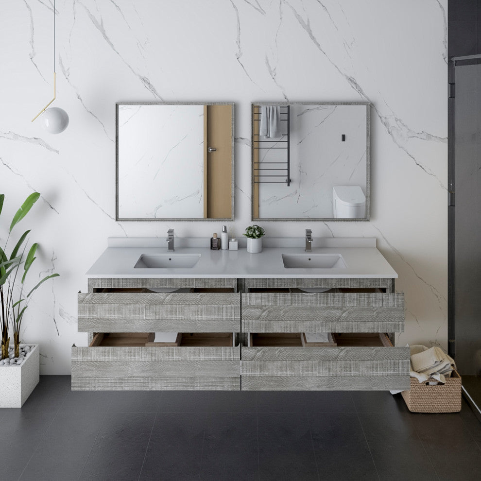 Fresca Formosa Wall Hung Double Sink Bathroom Vanity with Mirrors, Sage Gray, 72"