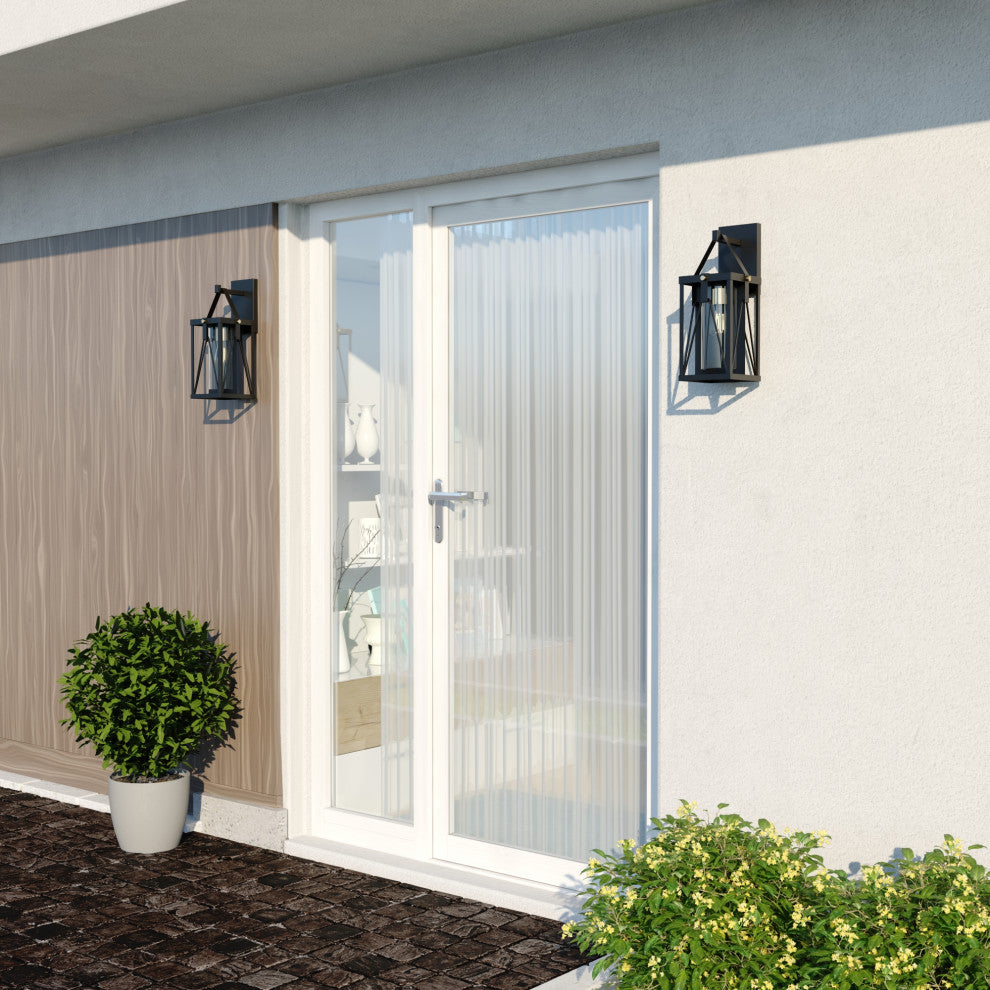 Evanston 7" Outdoor Wall Light Matte Black and Light Gold