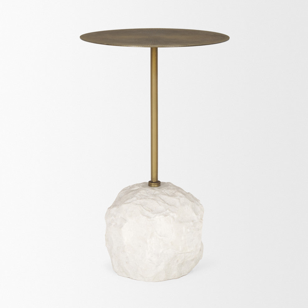 Rini Gold Metal and White Marble Accent Table
