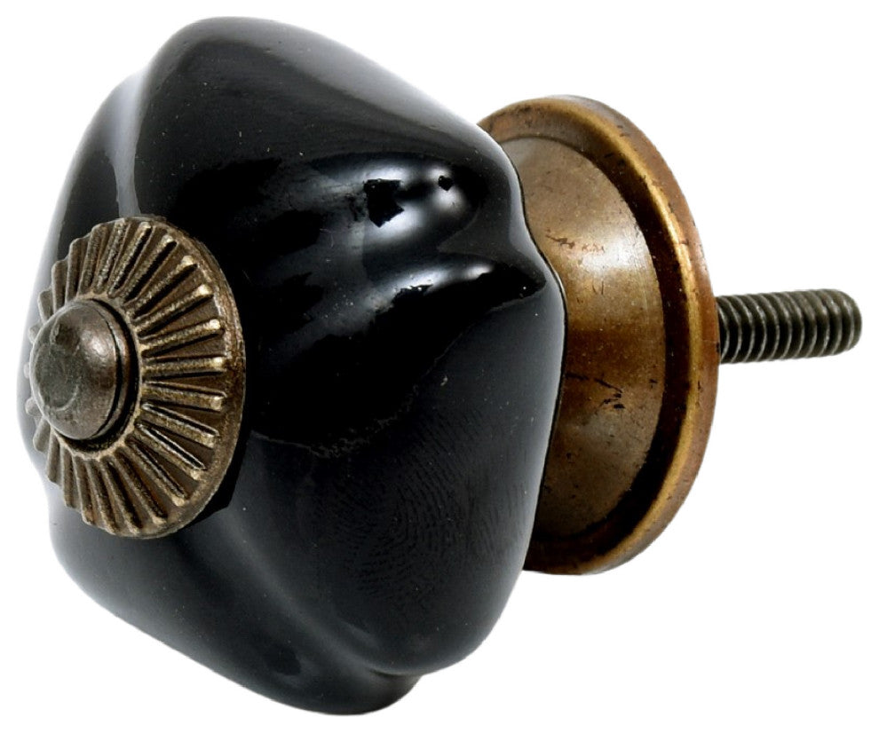 Set of 4 Solid Black Ceramic Cabinet Knobs