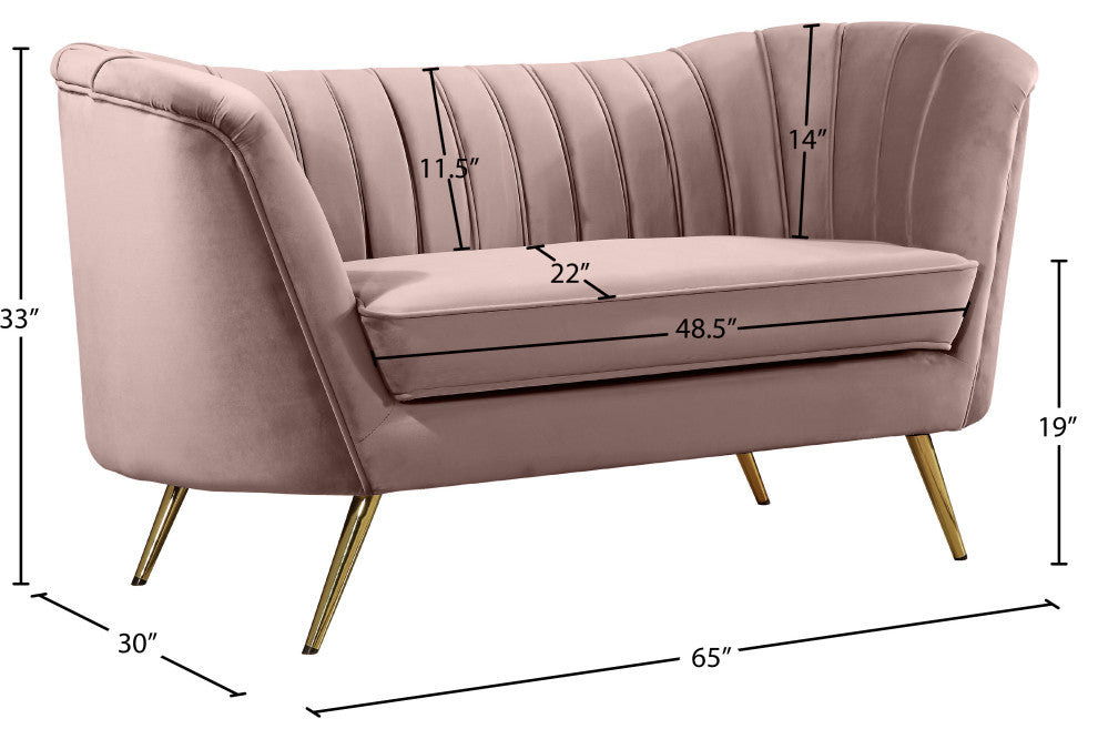 Margo Velvet Upholstered Set, Pink, Loveseat