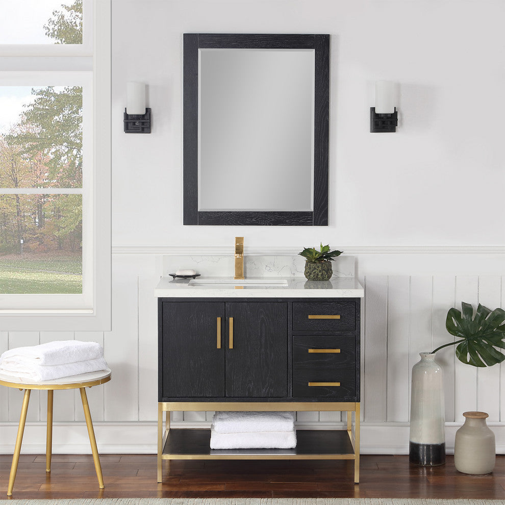 Wildy Black Oak Bathroom Vanity Set, 36", With Mirror
