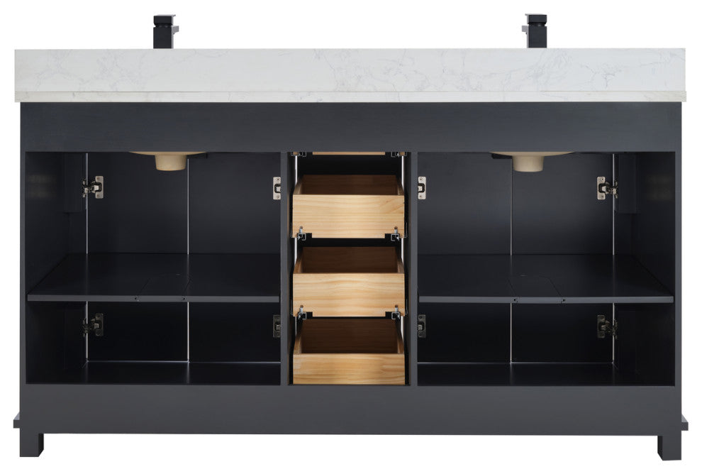 Legion Furniture WS2512 Series Bathroom Sink Vanity, Tricorn Black, 60", Artificial Stone Top, Double Sink