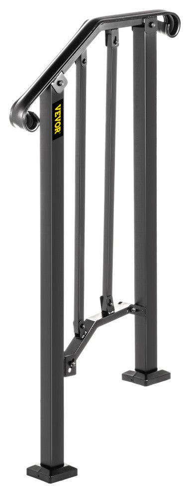 Wrought Iron Handrail Outdoor Stair Rail with Installation Kit, Black, Fit 1-2 Steps