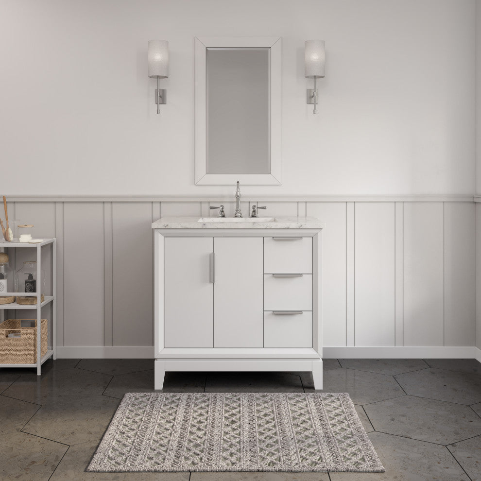 Elizabeth 36" Single Sink Carrara White Marble Vanity, Pure White