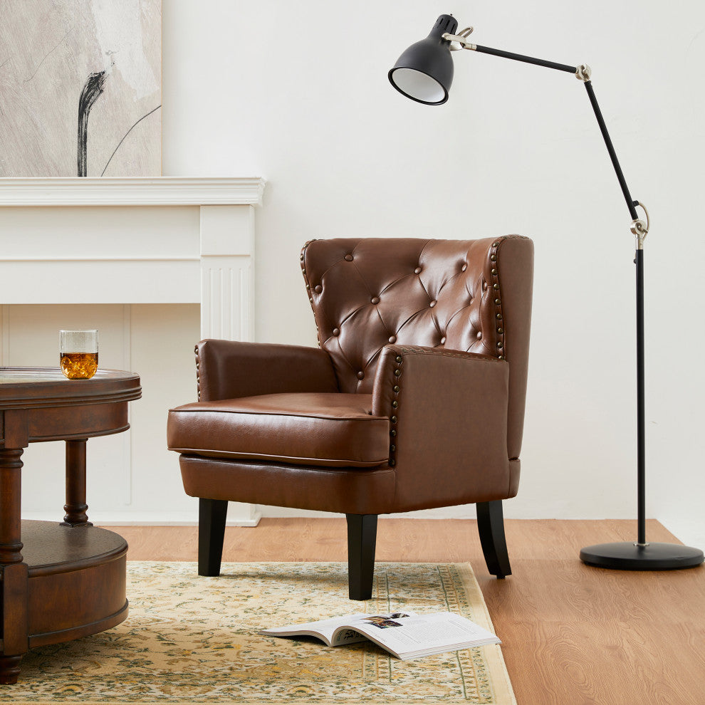 Set of 2  Leatherette Modern Accent Chair, Coffee