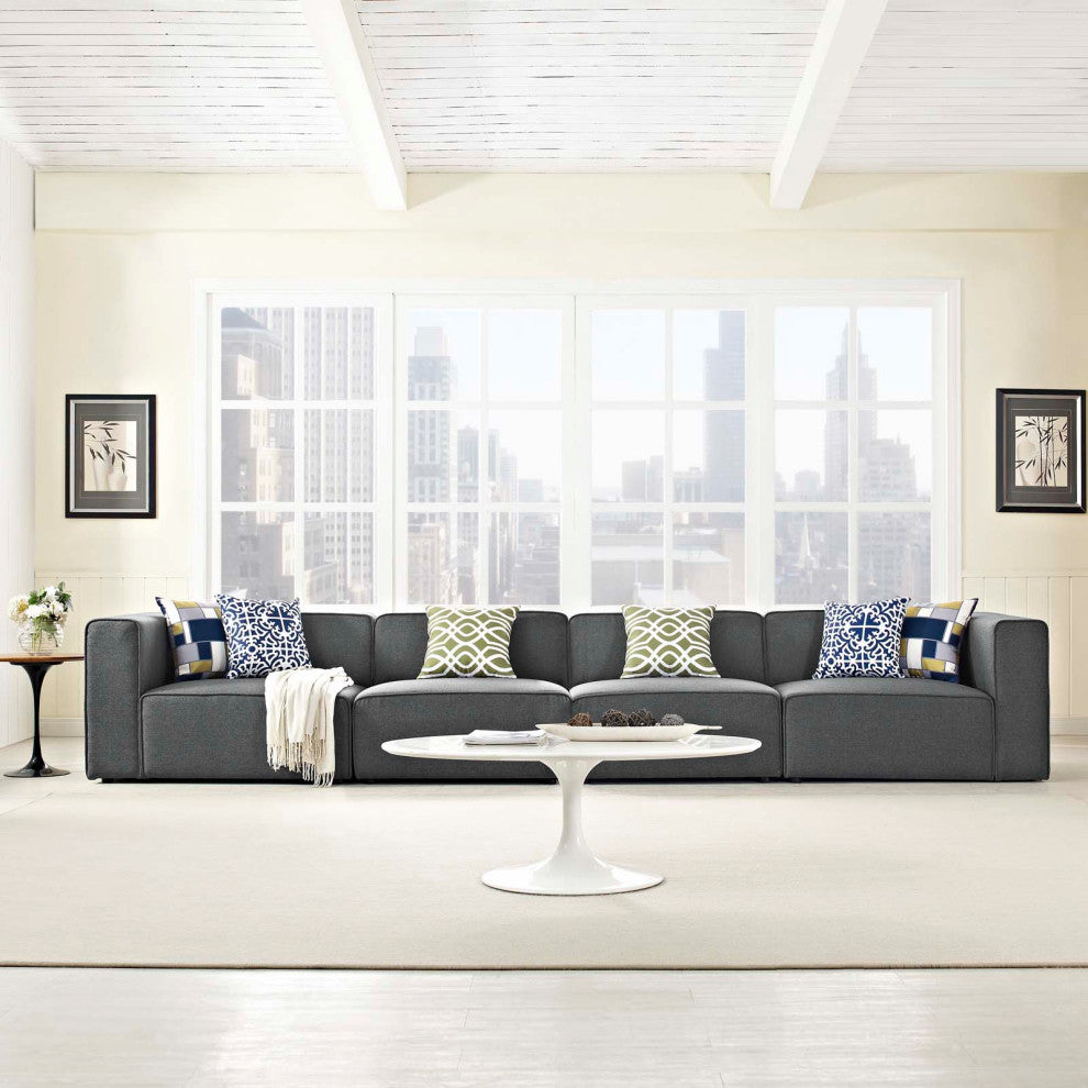 Modway Mingle 4 Piece Upholstered Fabric Sectional Sofa Set, Gray