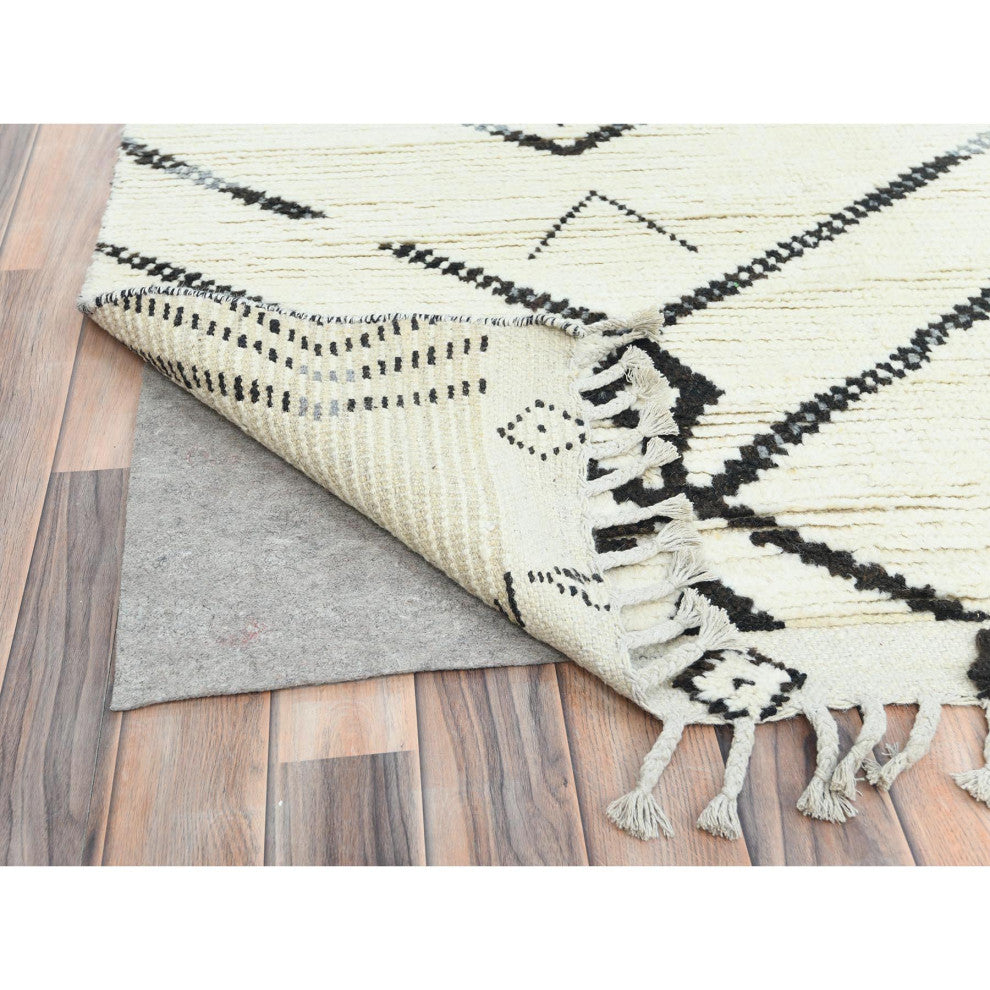 Ivory Moroccan Berber Influence Design Wool Hand Knotted Oriental Rug 10'x14'4"