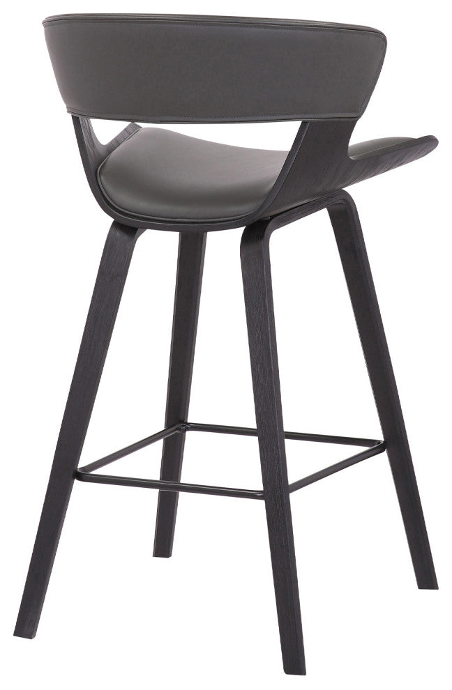 Gray Faux Leather and Wood Modern Bar Stool