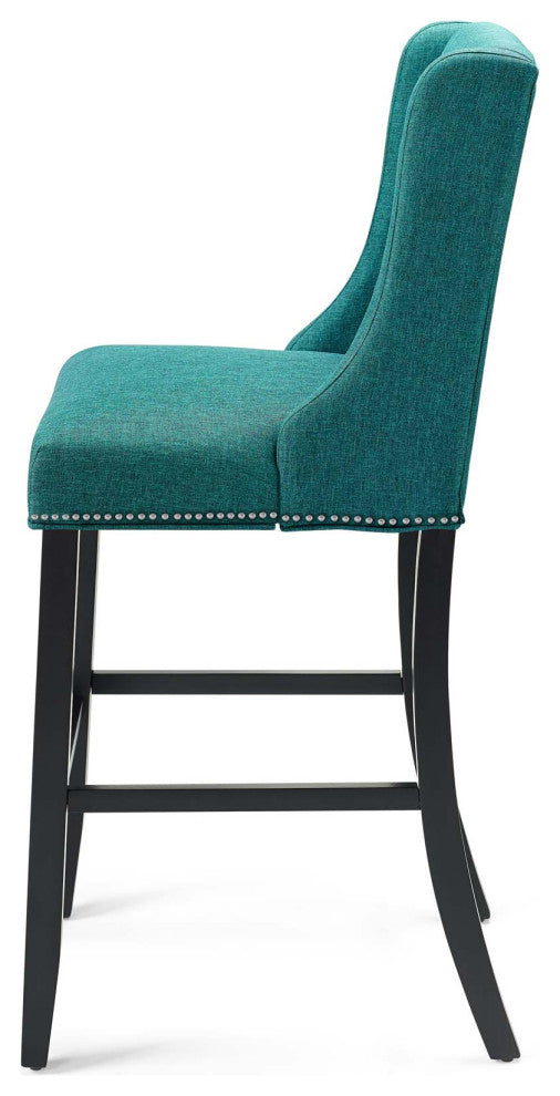 Bar Stool Chair Barstool, Set of 2, Fabric, Wood, Teal Blue, Modern, Bar Pub