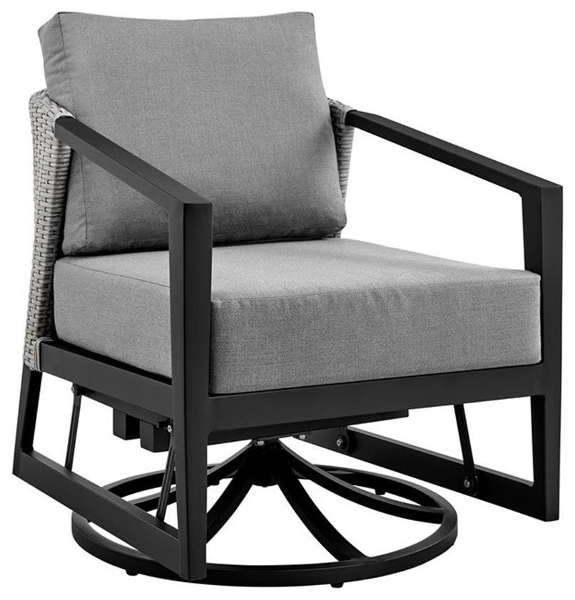 Armen Living Aileen 3PC Outdoor Fabric Patio Swivel Seating Set in Gray/Black