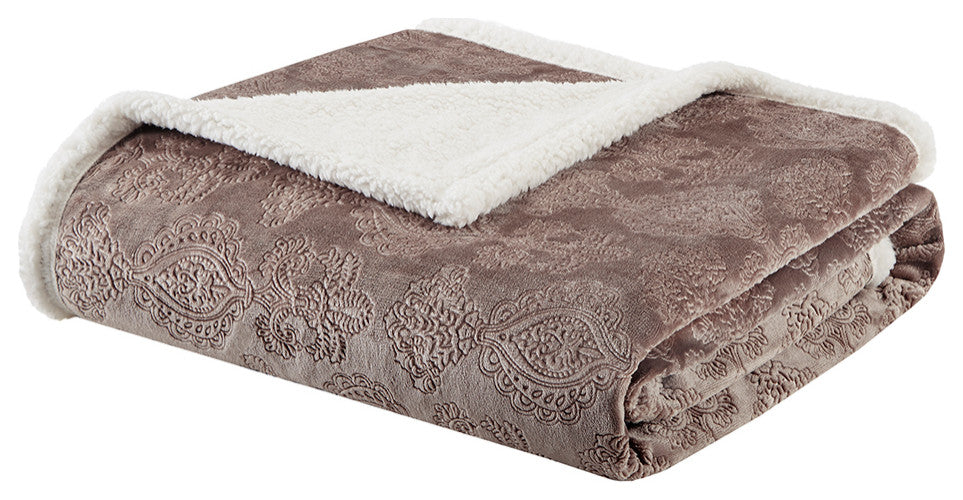 Madison Park Elma Oversized Textured Plush Throw 60x70", Tan