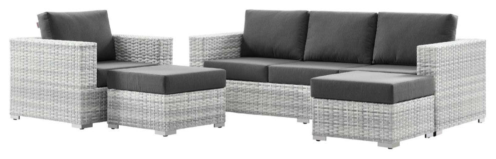 Lounge Sectional Sofa Chair Set, Rattan, Wicker, Gray, Modern, Outdoor