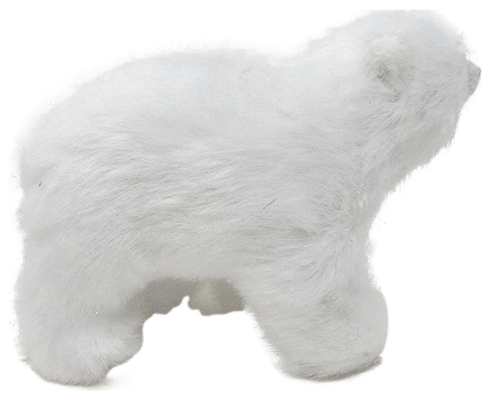 Plush Designer Furry Polar Bear Ornament White 5 in Adorable Figurine, Crouching